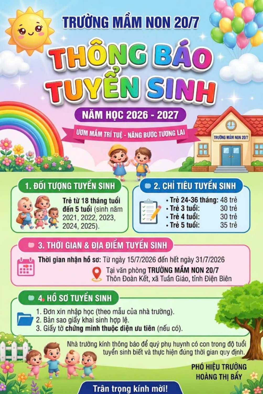 Thông báo tuyển sinh Năm học 2026 - 2027